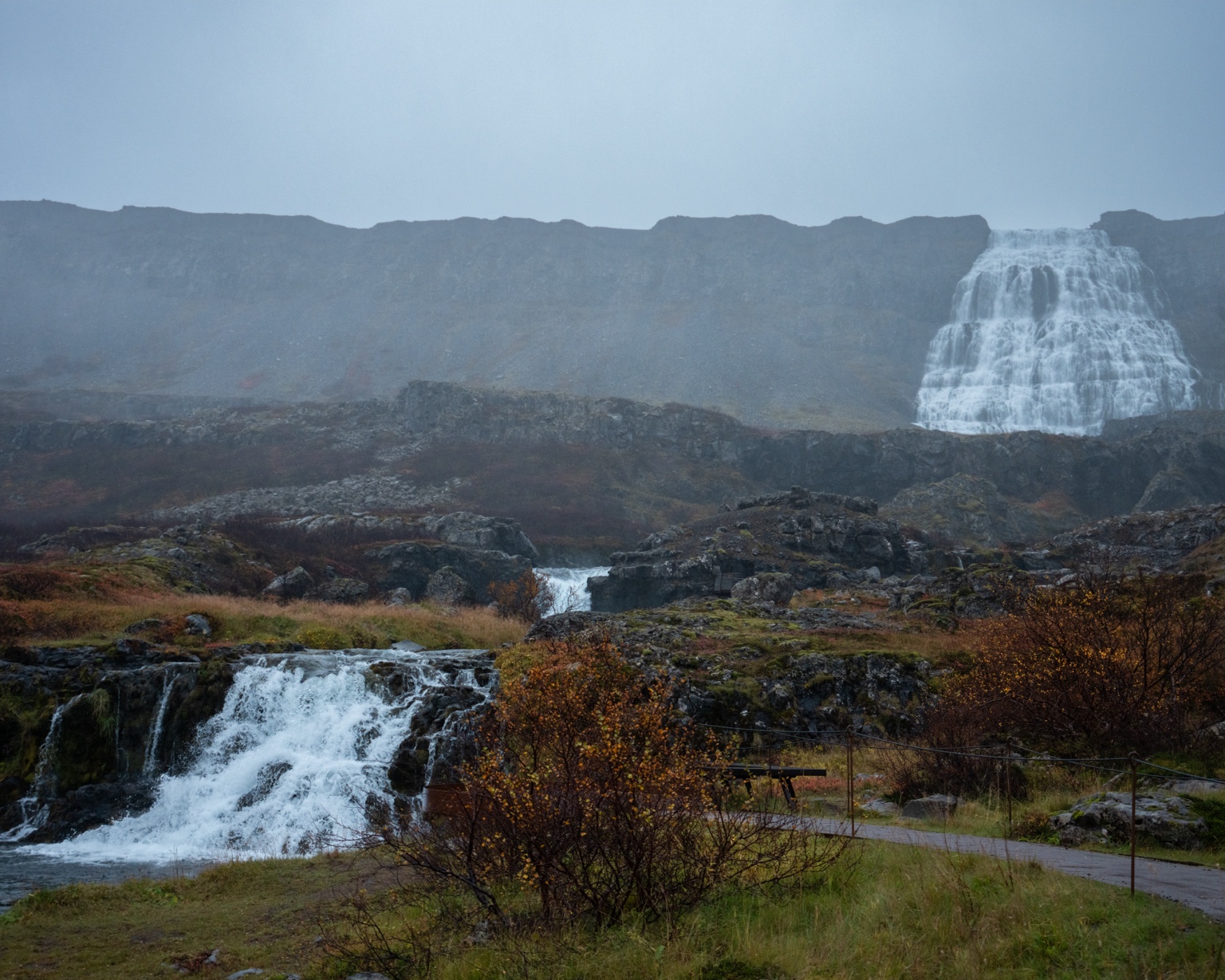 Dynjandi in the rain. We kept this visit short.