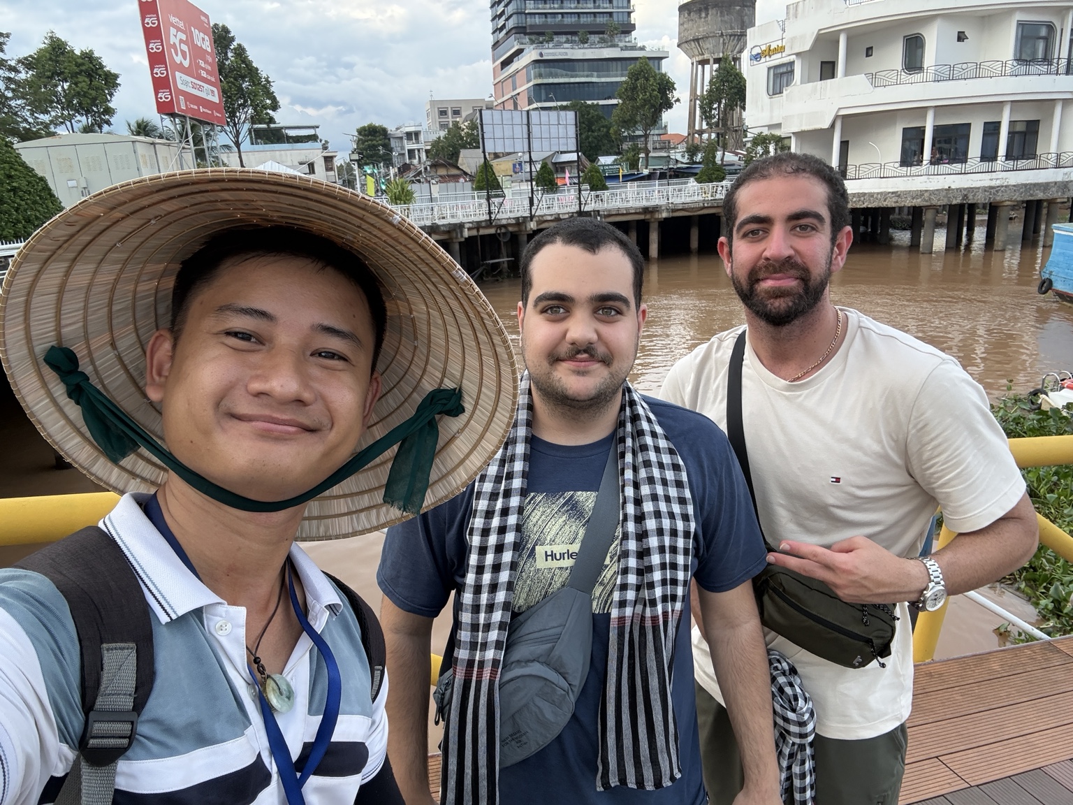 A group selfie on a boat during our Vietnam trip